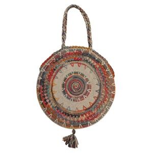 Woven Straw Round Boho Shoulder‎ Bag Tassel Crochet Circle Multicolor Beach